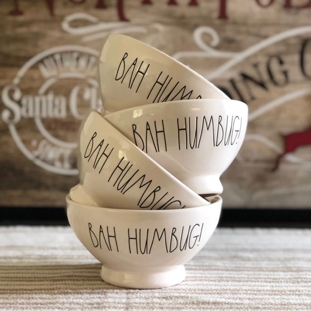 Rae Dunn Christmas bowls, set of 4. Bah Humbug